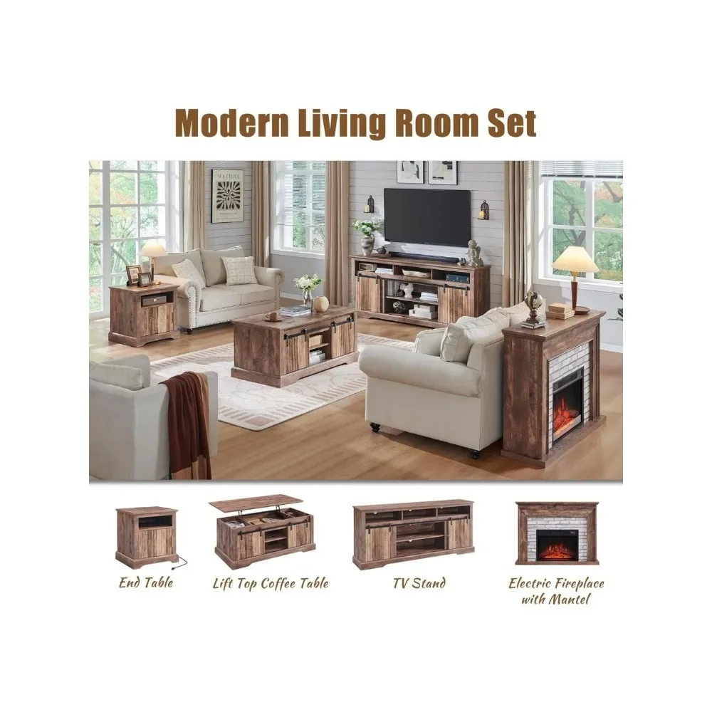 Flip Top Electric Fireplace with Mantel,Electric Fireplace Heater,TV Stand with Freestanding Electric Fireplace, Remote Control 6