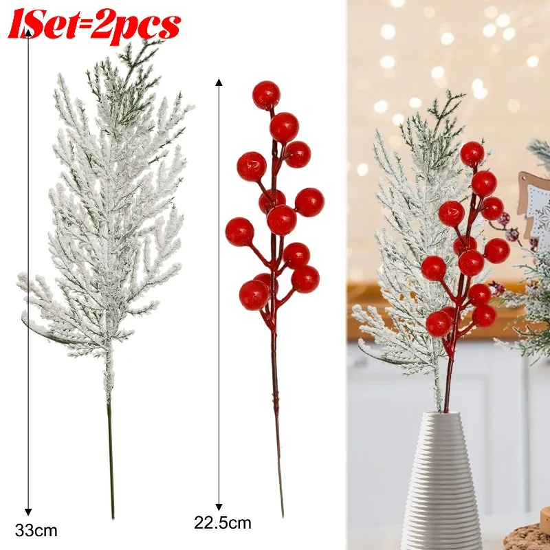 20/1Sets Sneeuwvlok Dennen Rode Hulst Bessen Tak DIY Kerstkrans Bloemstuk Combinatie Feest Thuis Tafeldecoratie_voghion.com