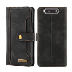 Luxury Leather Wallet Flip Case with Card Slots and Stand - Notebook Style for Samsung A90 4G (Black)