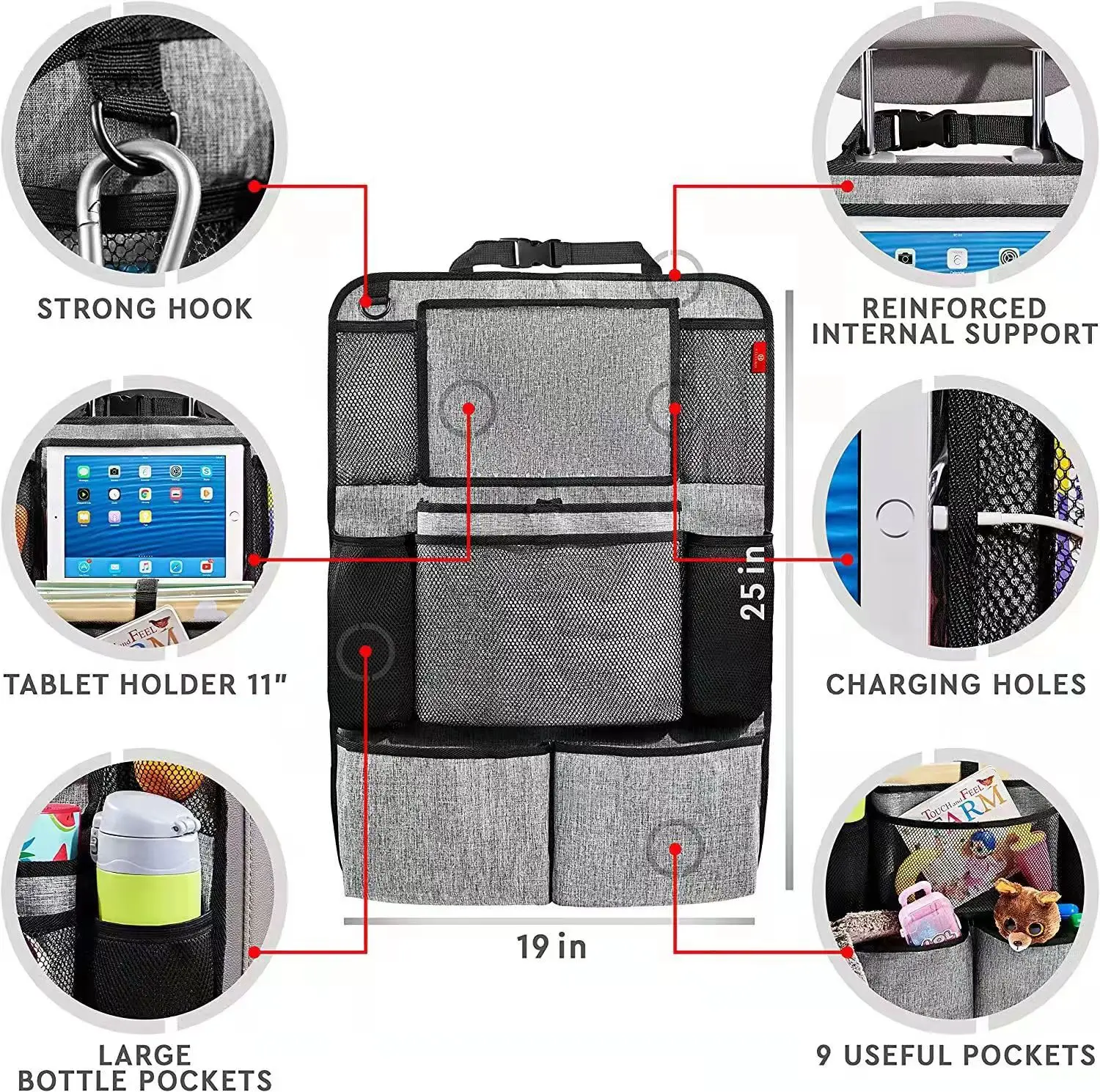 Car Storage Bag Car seat backrest protector children's car rear seat organizer foot pad storage bag touch screen tablet computer bracket