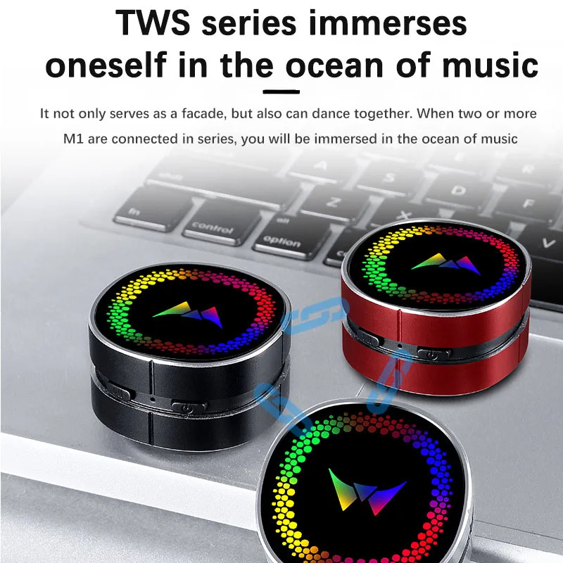 Mini Bone Conduction Bluetooth Speaker Portable Shocking Bass Soundbar Wireless TWS Music Player Long Endurance Colorful Light