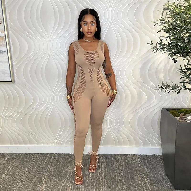 Sexy Hollow Out Sleeveless Jumpsuit Women One Piece Outfit 2023 Autumn Street Pencil Pant Female Bodycon Luxury Elegant Jumpsuit