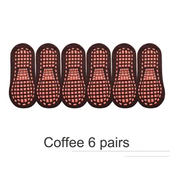 Anti-Slip Parent-Child Sports & Trampoline Socks - Cotton Elasticity - Adults (Coffee  6 Pairs)
