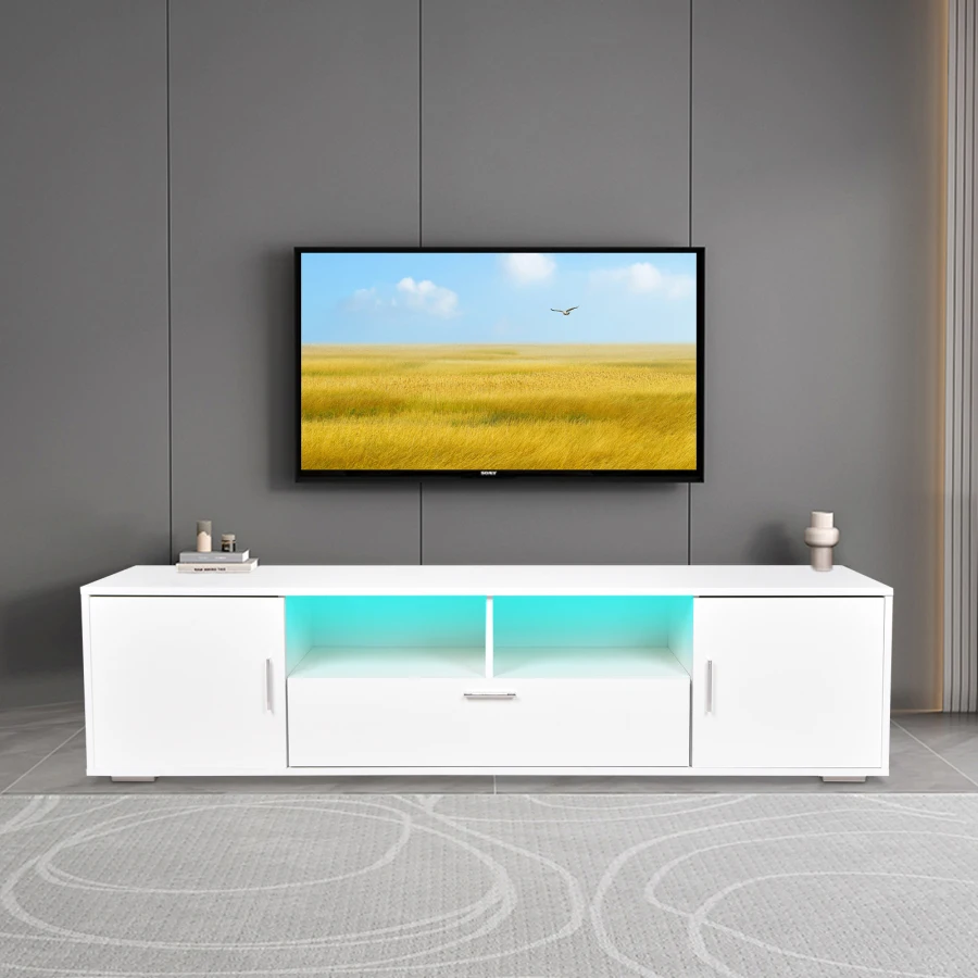 OKD Moderno soporte de TV para TV de 75 pulgadas con luces LED, centro de  entretenimiento para juegos, consola multimedia, soporte de televisión con