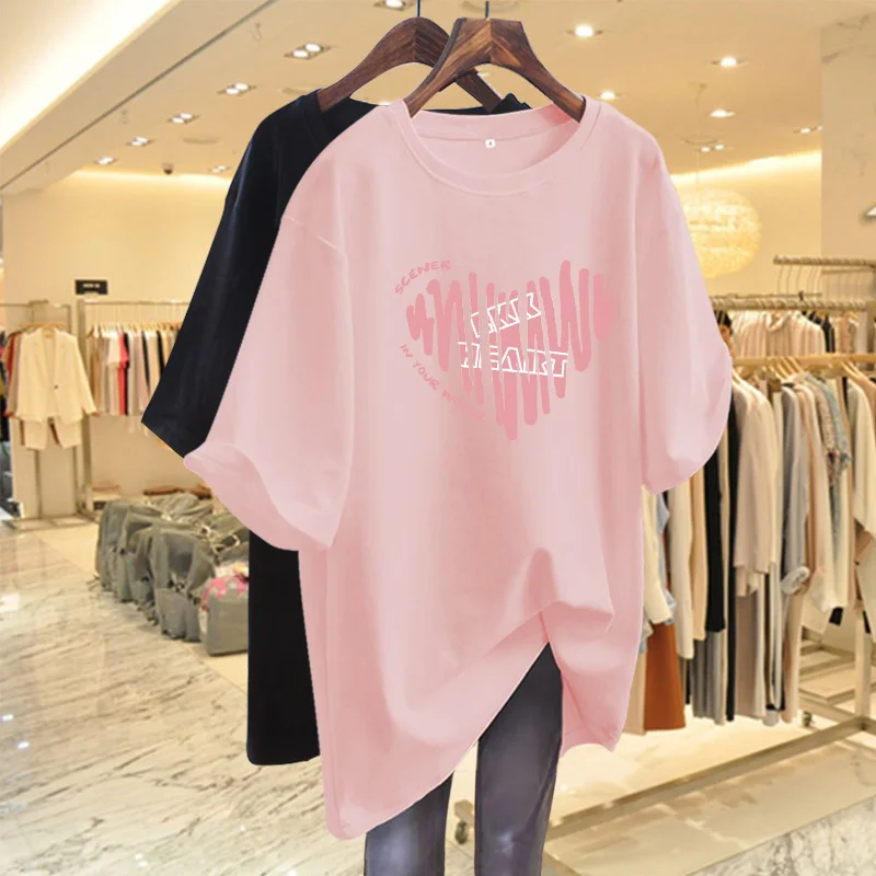 Female Summer Cotton Maternity T-Shirt Short-Sleeved Mid-Length Loose Tops
