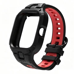 Silicone Sports Band with Integrated Cover - Premium Strap - Redmi Watch 4 5 (Black Red)