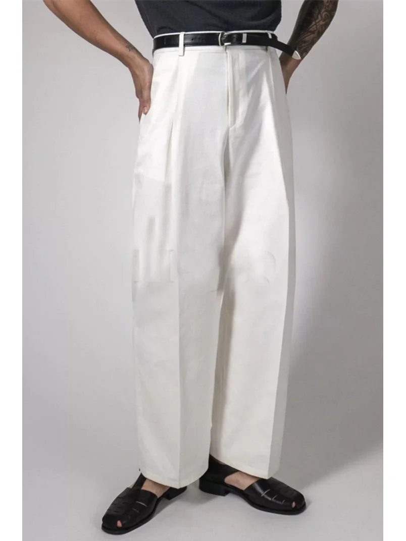 White Workwear Pants Men's No Iron Loose Straight Leg Trousers Hard Man ...