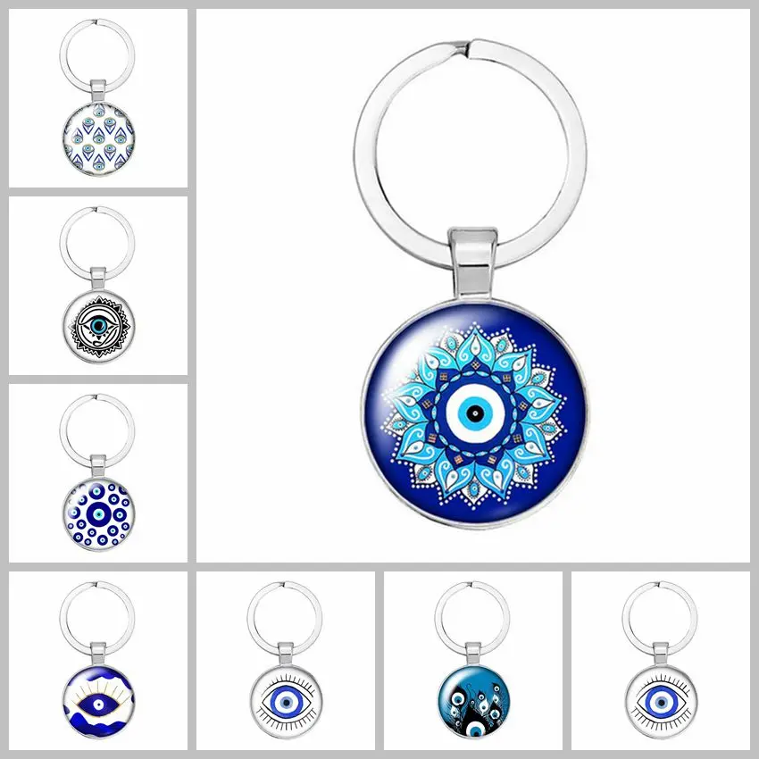 

Blue Turkish Evil Eye Keychain Accessories Turkey Evil Eyes Lucky Glass Pendant Metal Key Ring Key Chain Charms Jewelry Gift