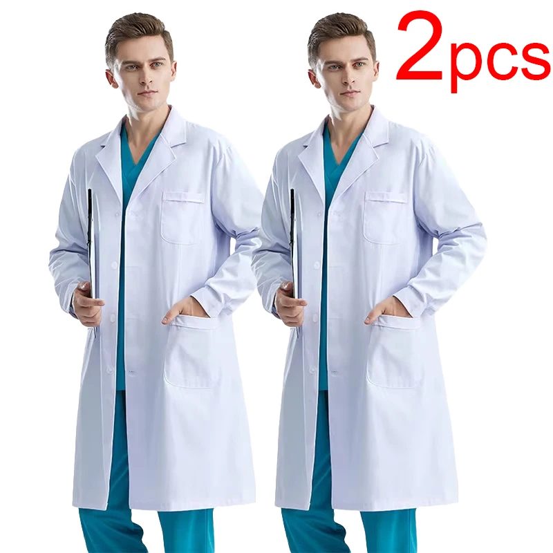 Men's Long Sleeve White Lab Coat – Professional Medical Uniform
