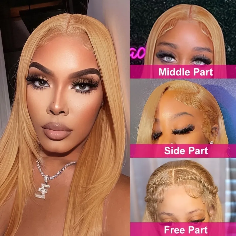 27 Honey Blonde Wig Straight 13X6 Hd Lace Frontal Wig 13X4 Human Hair 220 Density 38 In Colored Pre Plucked Brazilian Hair Wigs 3