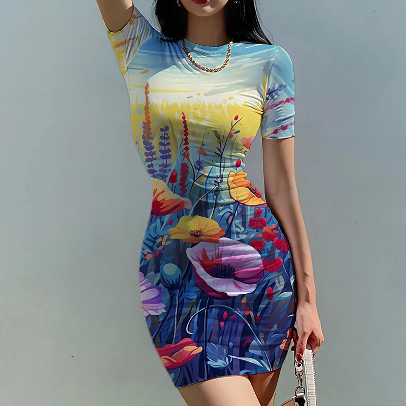 

Летнее женское приталенное платье, женское платье с цветочным 3D принтом, милое Стильное женское приталенное платье, модное повседневное женское приталенное платье