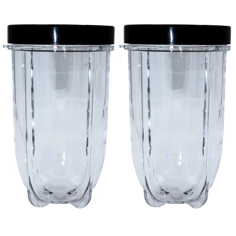 2 Pack 16 Ounce Tall Cup with Black Jar Lid, Compatible with Original Magic Bullet Blender Juicer 250W MB1001