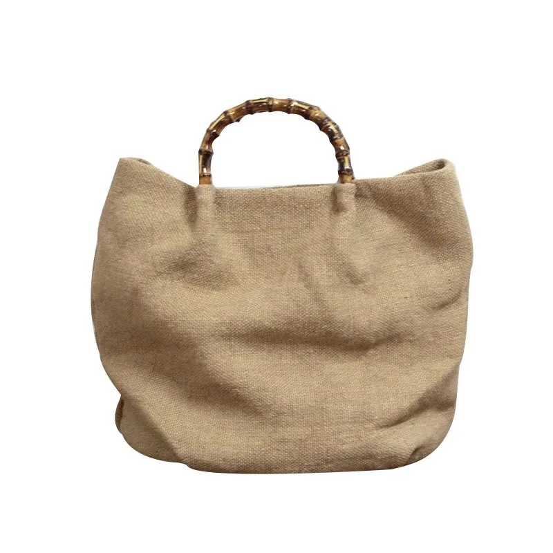 Cotton linen bamboo Large Capacity Women Tote Bag Soft Surface Single Shoulder Bag High-end Feel Commuting Tote Vintage Handbag