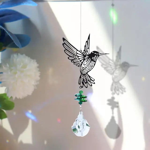 Crystal Nap Glass Prisms Solar Chandelier Kolibri Függöny Fogó Szél Lógó Bagoly Dekoráció Szivárvány Medál Chimes Chaser M1W3
