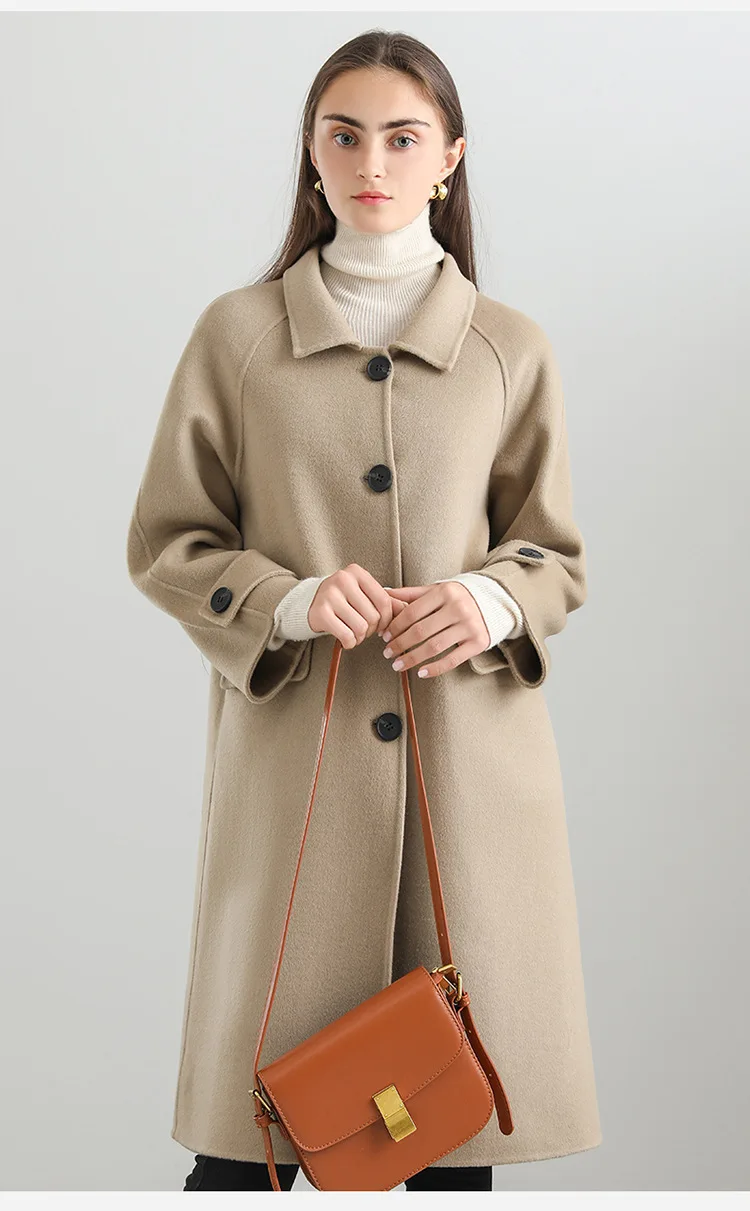

Promotion 2023 Double-sided Wool Coat Autumn/Winter New Style Commuting Medium Long Loose Doll Neck Cashmere Wool Coat