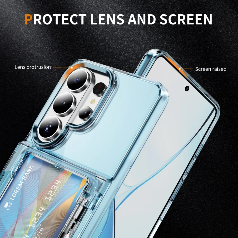 Transparent Folding Card Holder Wallet Stand Case - Shockproof Acrylic PC Cover