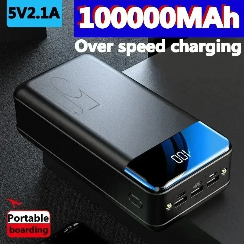 범용 대용량 충전 뱅크, 고속 충전 모바일 전원, 5V 2.1A, 100000 MAh, 무료 배송, 2023 신제품