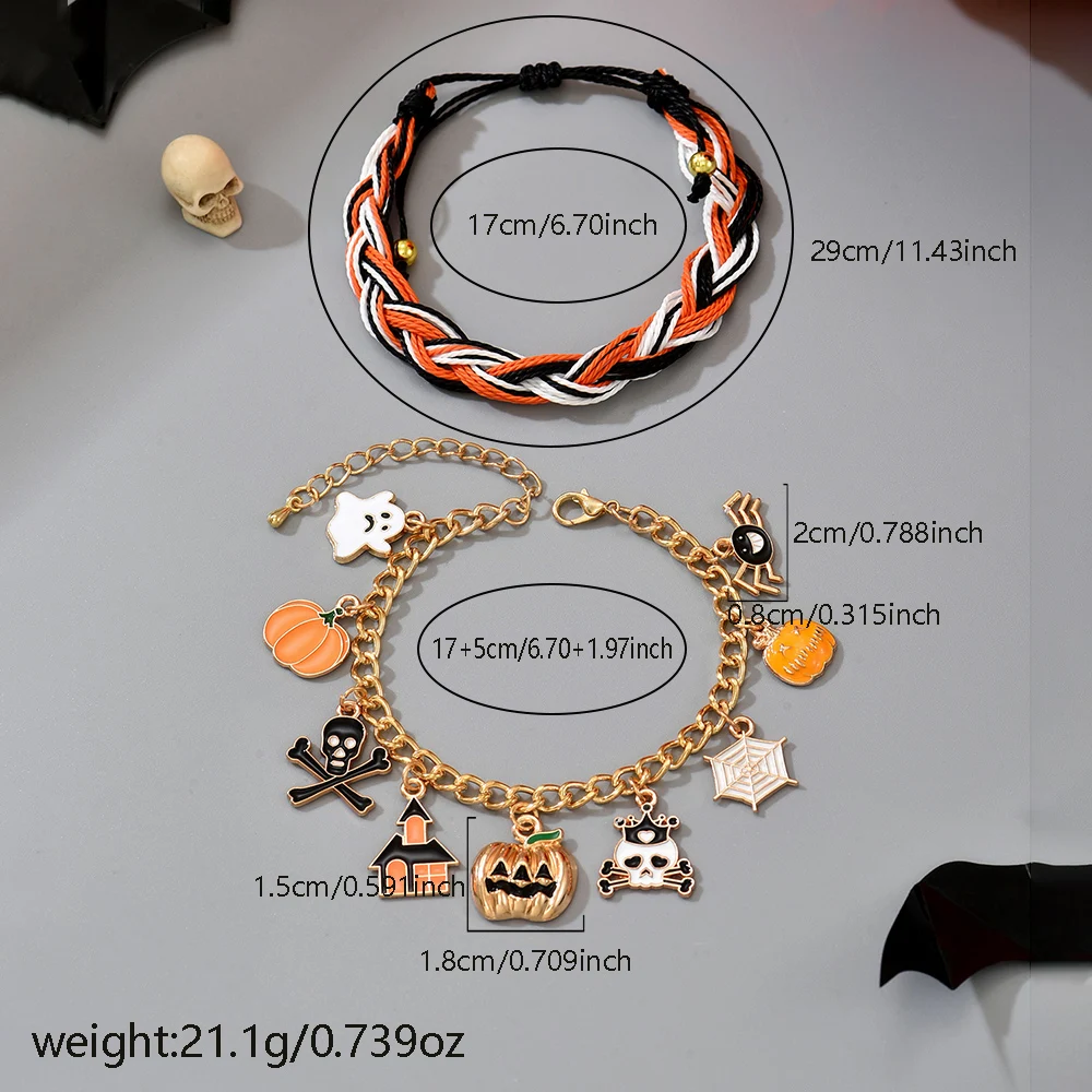 Halloween Party Theme Handmade Braided Bracelet Set Elegant Punk Gothic Style Unique Niche Design Adjustable Bracelet