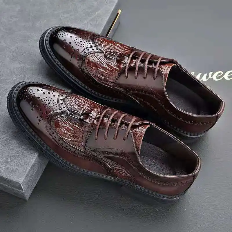 Men Brogue Shoes SUIT Shoes Casual Formal Business leather brown Wedding Italian Dress banquet Shoe