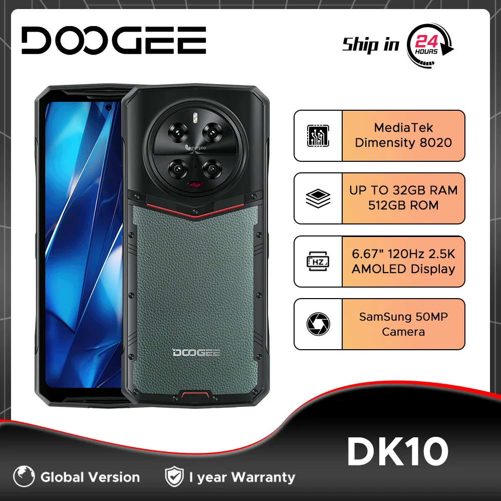 Global Version DOOGEE DK 10 Rugged Phone 6.67" 120Hz 2K AMOLED Display Dimensity 8020 Octa Core 120W 5150mAh Battery Quad Camera
