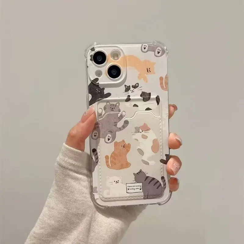 Adorable Pet-Themed Soft Clear Phone Case with Photo Card Wallet Cover