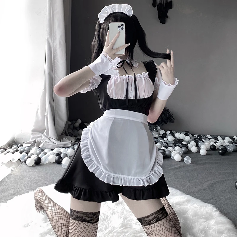 

Girls Maid Uniform Outfit Lovely Girl Student Lolita Dress Cosplay Costume Sweet Cute Cat Cafe Princess Harajuku Kawaii Lingerie