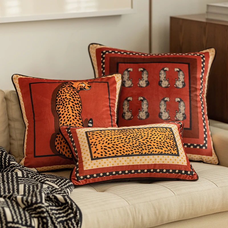 

Red Leopard Pillows Joyful Velvet Cushion Case 45x45 55x55 30x50 Luxury Decorative Pillow Cover For Sofa Home Decorations