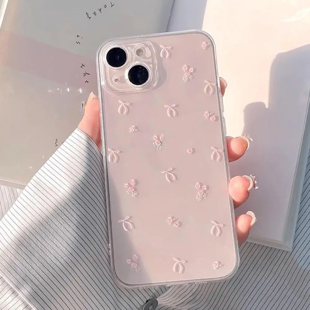Floral Pink Bowknot Fashion Silicone Phone Case Cover