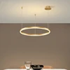 Minimalist Modern Led Chandelier Home Lighting Brushed Rings Ceiling Mounted Chandelier Lighting Hanging Lamp Gold&Black Frame 4