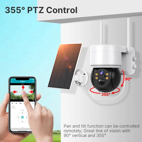 1080P 와이파이 태양광 카메라 PIR 인간 감지 4MP 태양 전지 패널 PTZ 카메라, CCTV 무선 감시 IP 카메라, 충전식 배터리 2