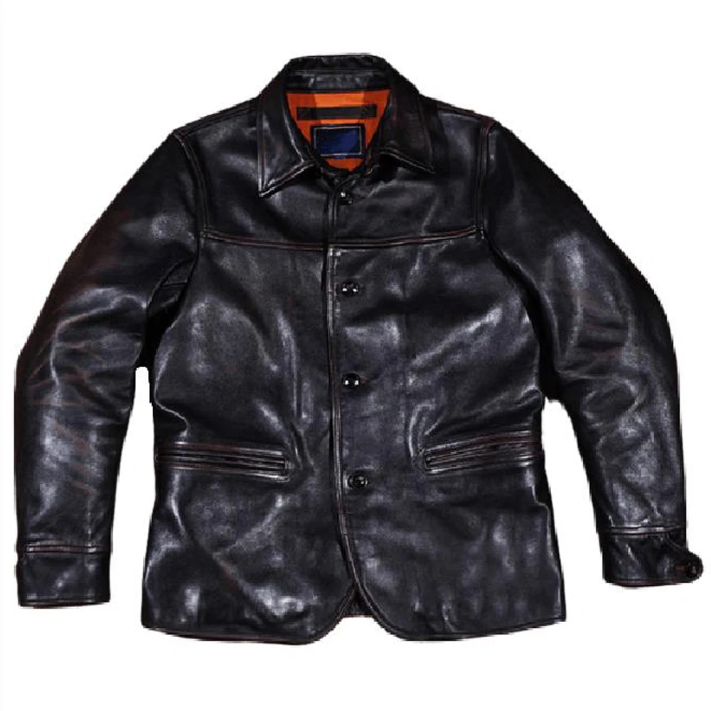 Handmade Thick Horsehide Blazer Jacket Coat Man American Classic Vintage Brakeman Outer Garment Topcoat Oversize Real Leather