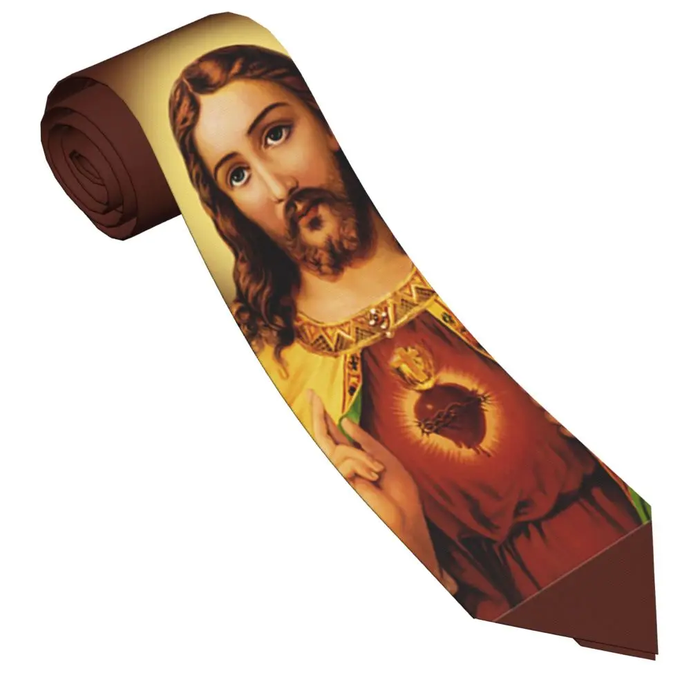 Necktie Set Jesus Christ Sacred Heart Unisex Polyester 8 cm Christian God Bless for Men Skinny Accessories Party