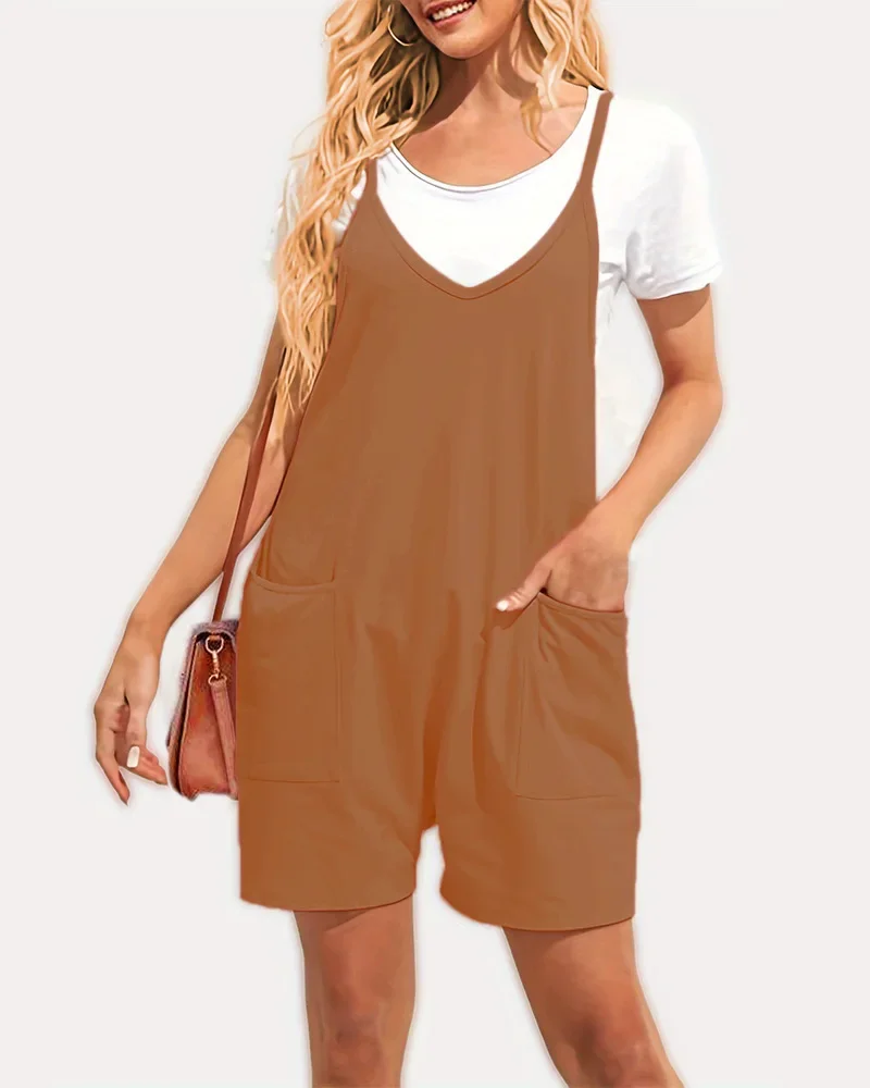 Jocoo Jolee Overalls Women Shorts Casual Black Loose Rompers Wide Leg Jumpsuit with Pockets for Women Summer