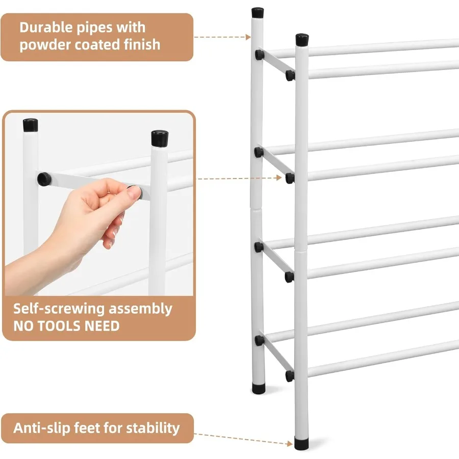 Expandable Shoe Rack 16 Pairs Stackable Small Shoe Rack Metal Adjustable Shoes Organizer for Closet Entryway Hallway Garage Fro