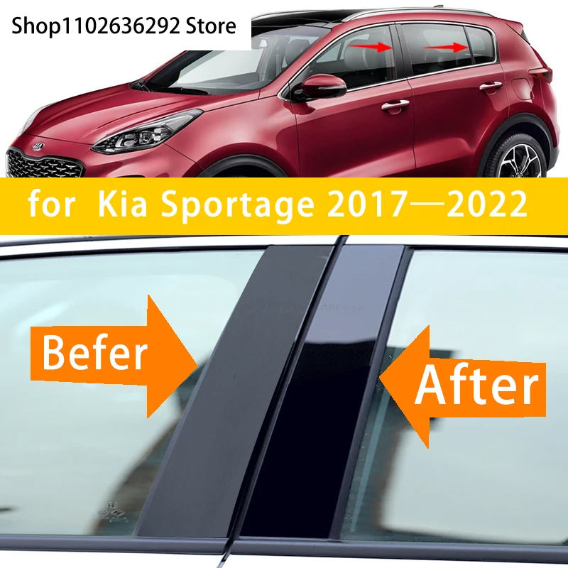 

for Kia Sportage 2017 2018 2019 2020 2021 2022 Car Pillar Posts Glossy Piano Black Door Window Trim Stickers Accessories