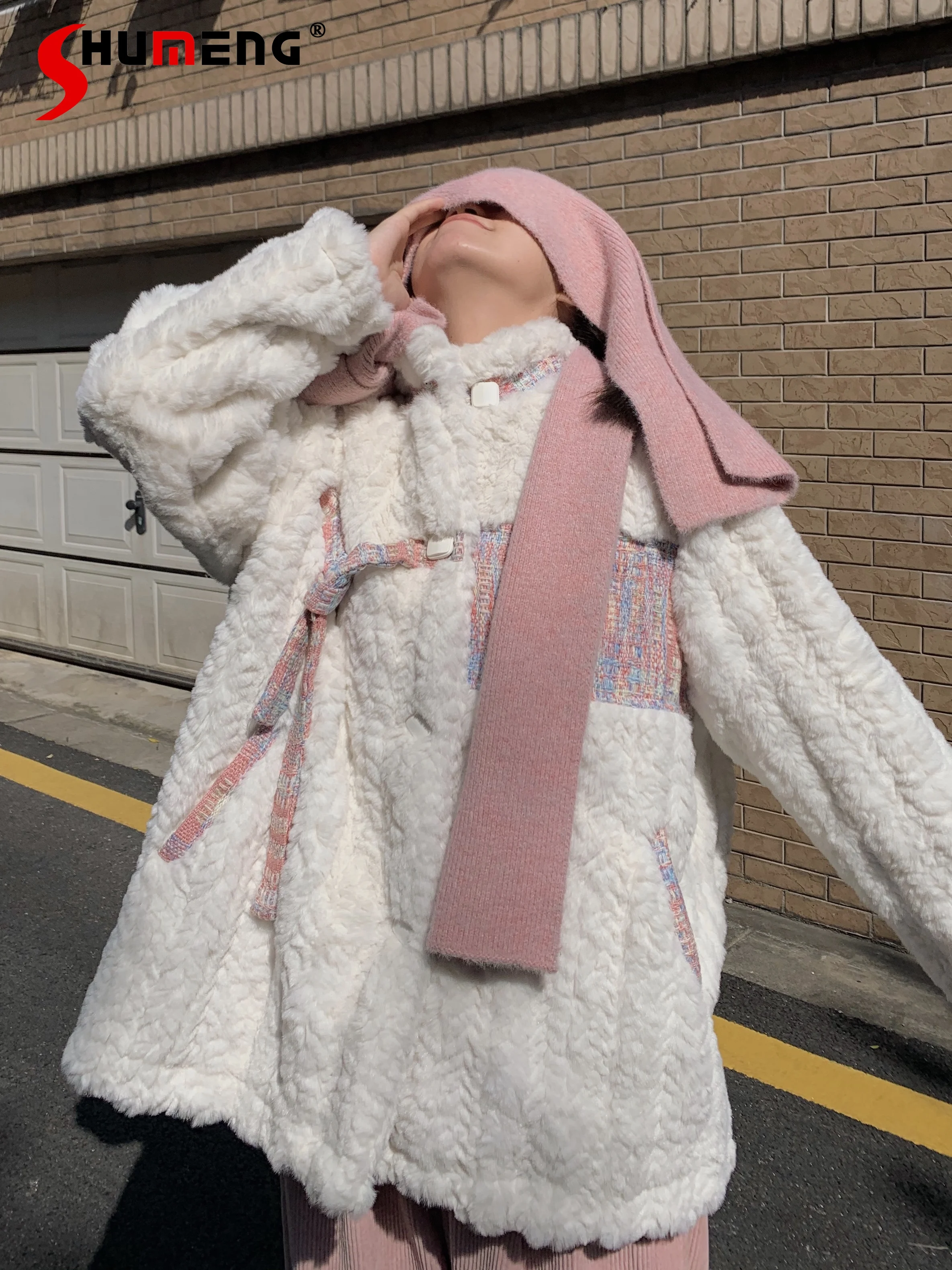 Cute Lamb Wool Fur Fleece Padded White Coat Female 2023 Winter New Student Loose Sweet Thickened Cotton Padded Jacket for Women