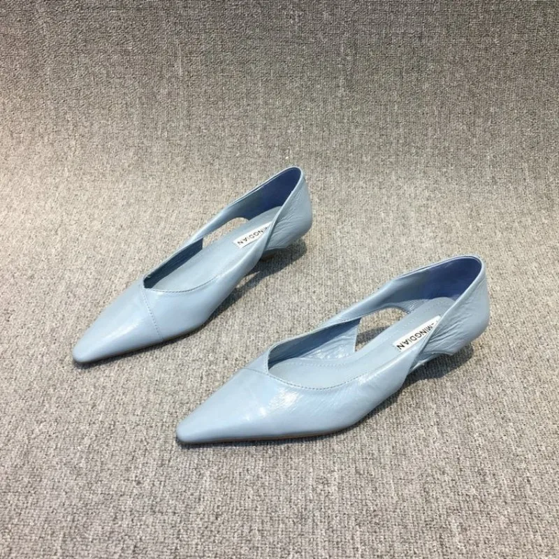 2024 Shoes for Woman Comfortable Women's Summer Footwear Moccasins Blue Low Heel Elegant Pointed Toe High Quality Popular Young 2