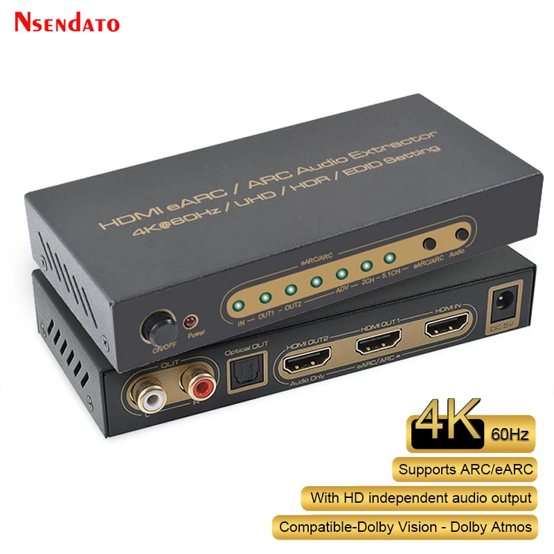 HDMI HDR eARC ARC Audio Switch Extractor 4K 60Hz HDMI 2.0 eARC ARC Switcher Extractor For Dolby atmos DTS AC3 LPCM EDID TV