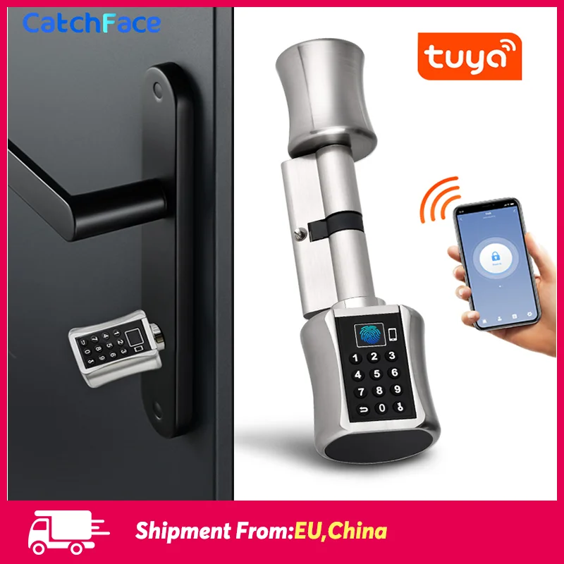 application Bluetooth serrure de sécurité de porte d/'entrée sans clé pour appartements de maisons Serrure de porte biométrique intelligente à empreinte digitale cylindre électronique