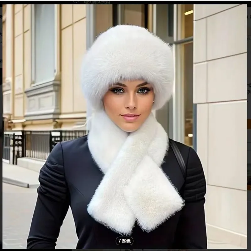 Faux Fur Hat & Scarf Set Luxury Warm Elegant Versatile for Winter Cold Commute Holiday Party