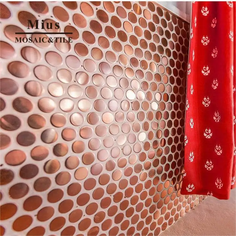 Rose gold penny round stainless steel mosaic tle DIY wall paper for kitchen backsplash