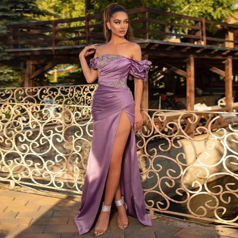 Vintage Evening Dresses Classic Prom Dress Off The Shoulder Robes Sexy High Slit Backless Short Puff Sleeves Vestidos De Gala sweetheart off the shoulder simple evening dresses front high split court train backless prom party gown vestidos de fiesta