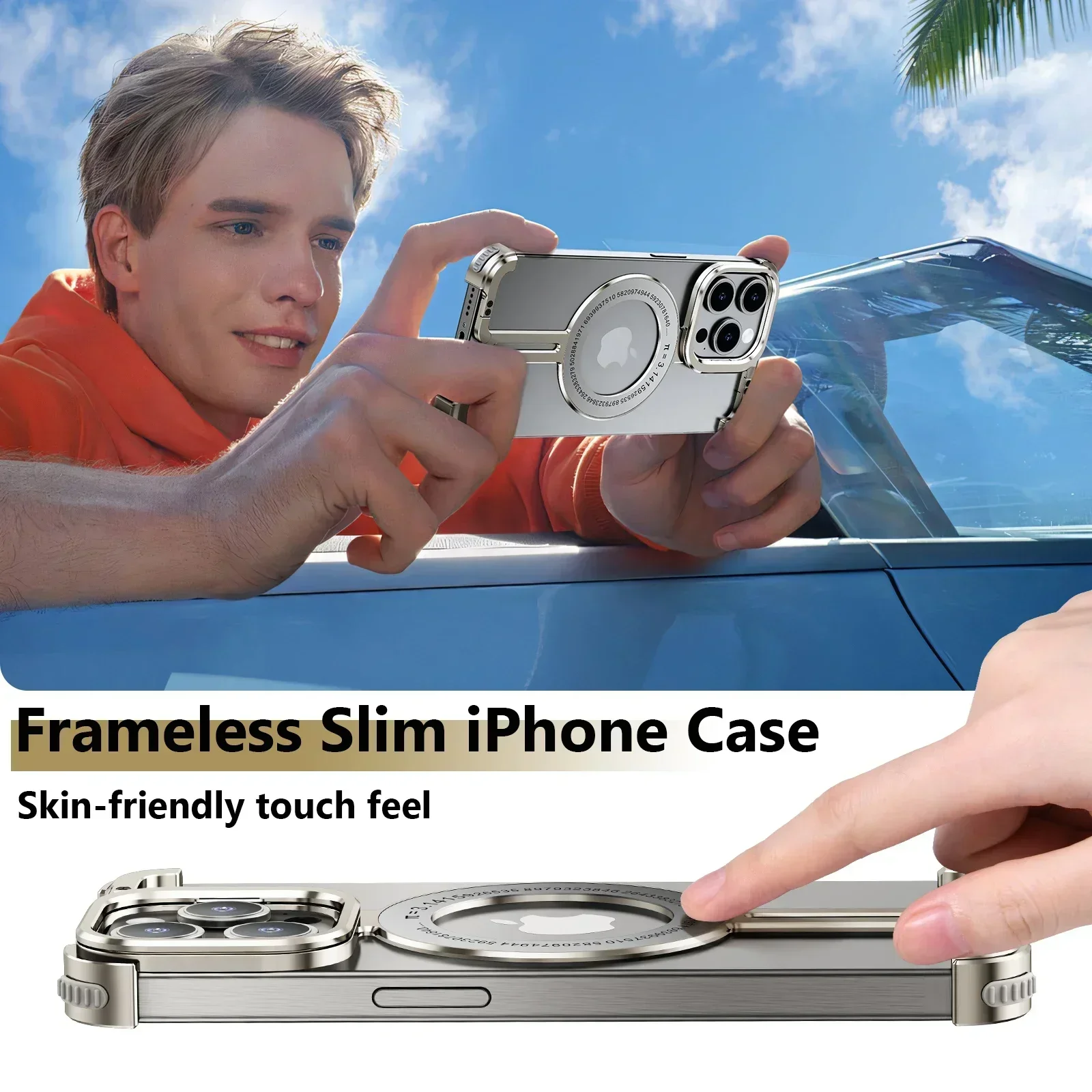 Eary for iPhone15 14 Pro Max Phone Case With Magsafe Phone Holder Frameless Metal Shockproof Protective Cover for iPhone14 Pro