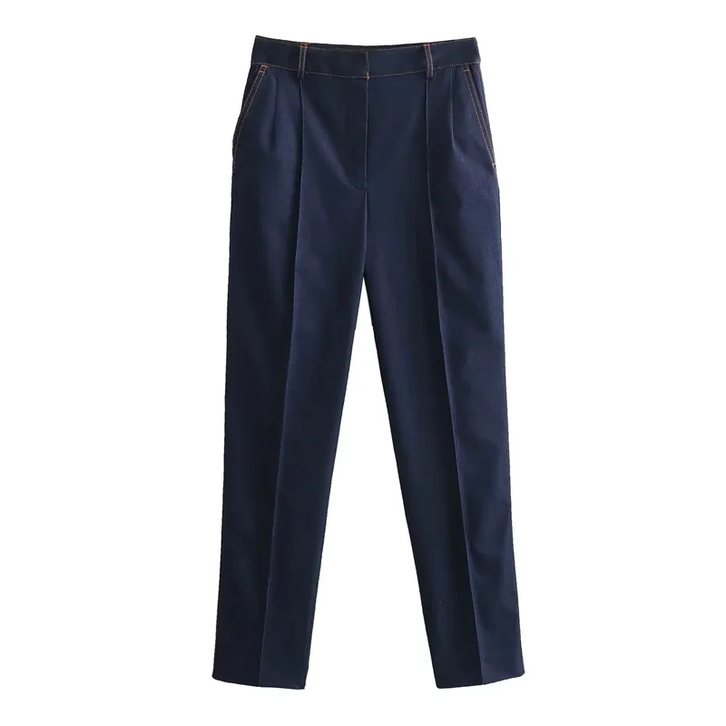 

TRAF Women Slim Pants Suits Casual High Waist Pockets Pant Fashion Pockets Straight Leg Trousers+Front Zipper Up Cropped Jackets
