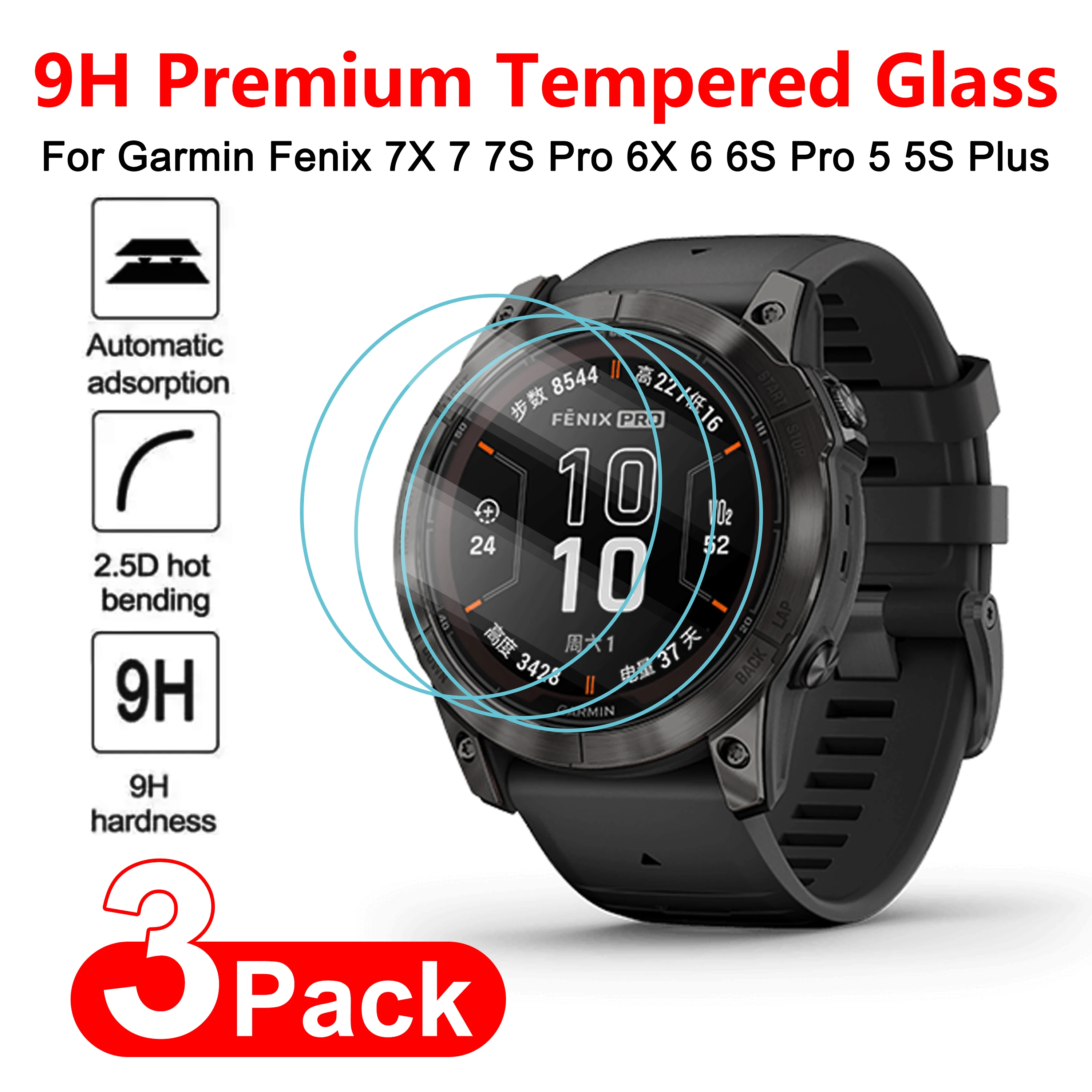 

3 Pieces 9H Premium Tempered Glass For Garmin Fenix 7 7S 7X Pro 6 6S 6X Pro 5S 5 Plus SmartWatch Screen Protector HD Glass Film