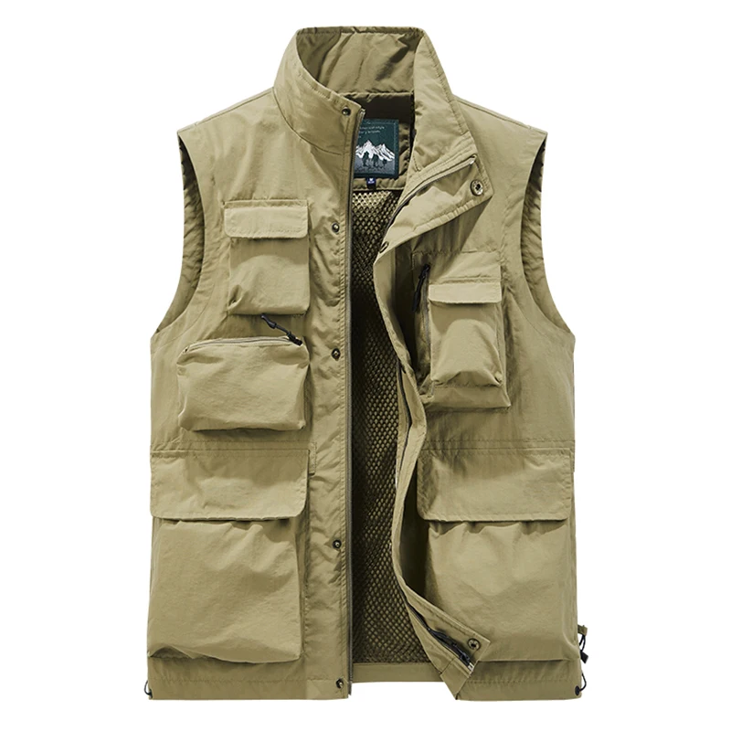 

Plus Size Men Outdoor Tactical Vest Multi-Pocket Solid Color Fishing Director Reporter Cargo Photography Hiking Quick Dry Vests