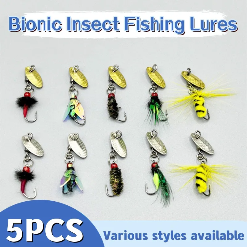 5PCS Bionic Insect Fake Lures Bionic Bee Lures Fly Hook with Wings Scud Fly  Bug Insect Bait Artificial Worm Lure Fishing Tackle