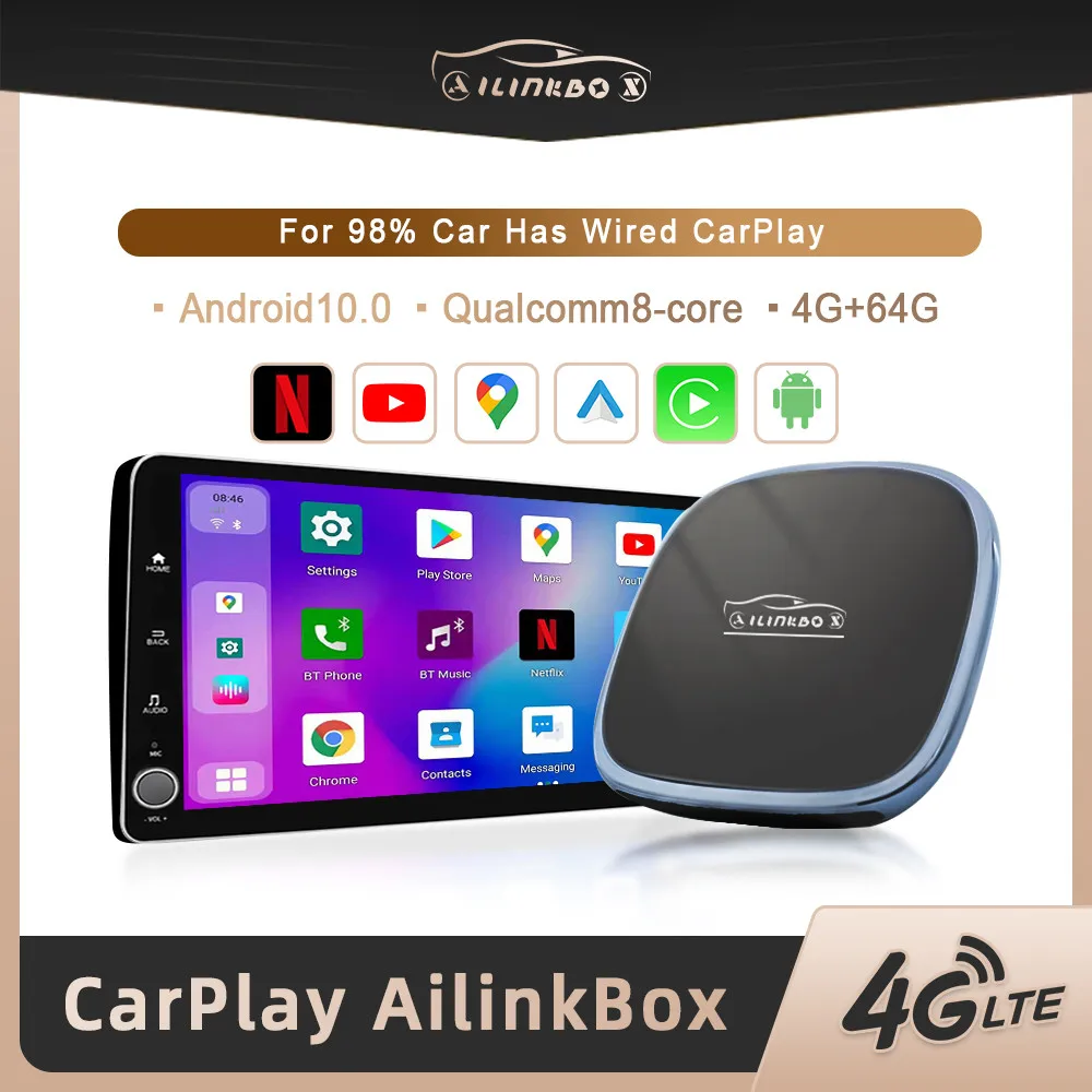 Ailinkbox Wireless Carplay Ai Box Android Auto 10.0 System 8 Core