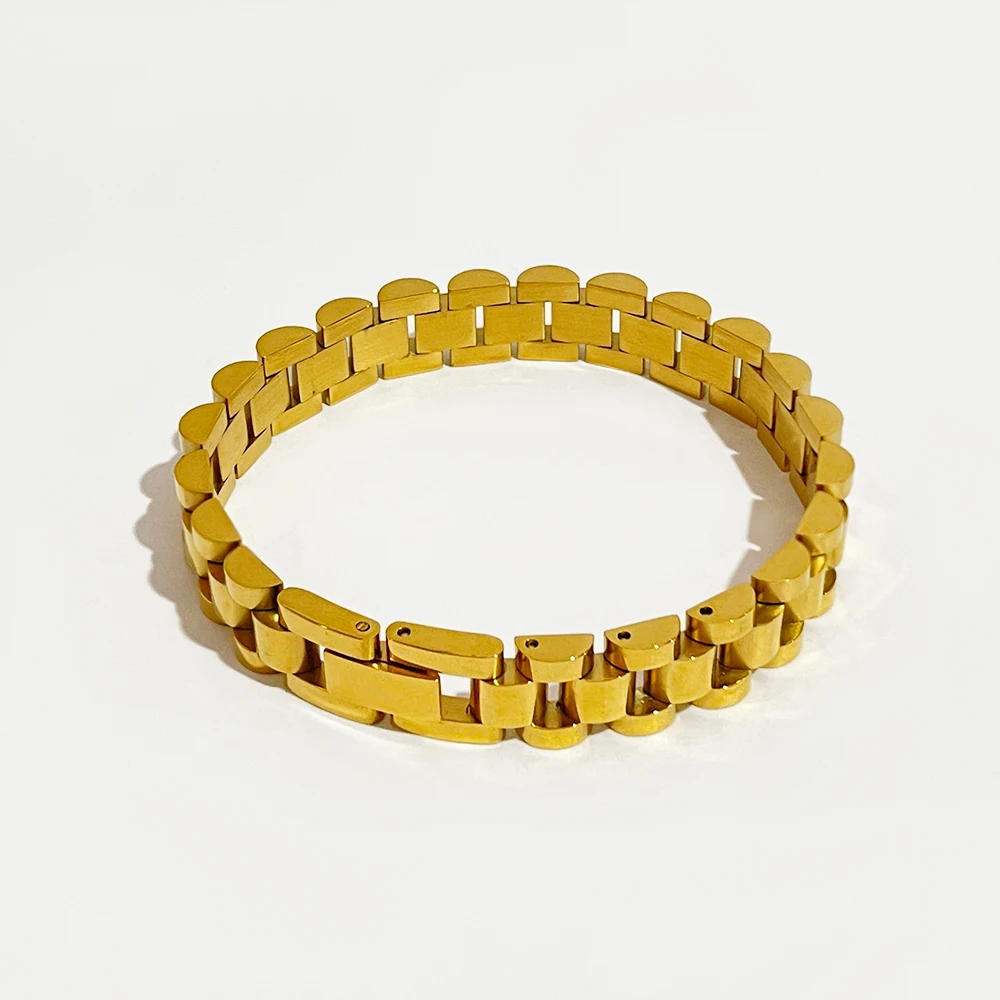 Peri'sbox Solid Gold Color Bold Heavy Thick Bangle for Women Classic Wide Link Chain Strap Stackable Bangle Stainless Steel bangle bracelet,stainless steel bracelet,chain bracelet