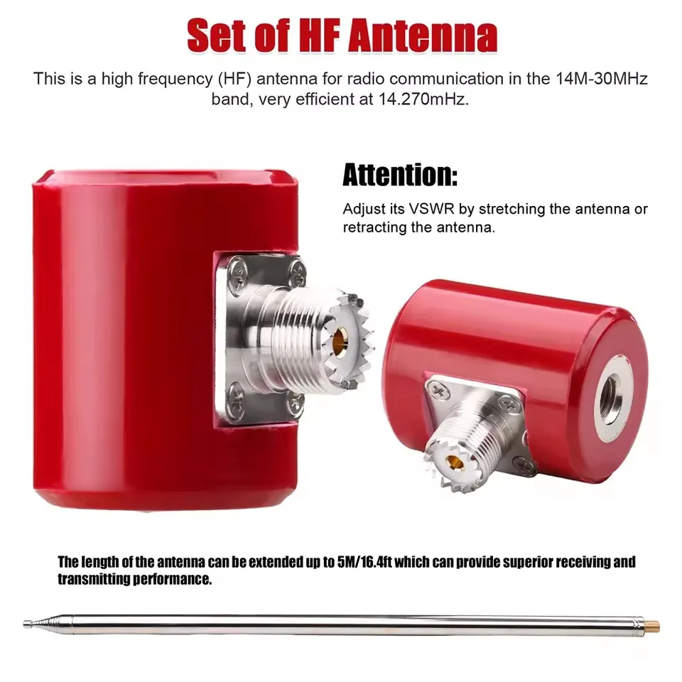 5M/16.4 FT QRP Antenna 14M-30MHz 300W HF Antenna Stainless Steel 1/4 Wavelength